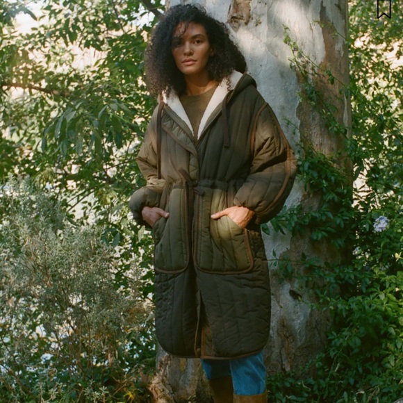 Doen Dell Olive Quilted Long Coat with Hood - Picture 1 of 4